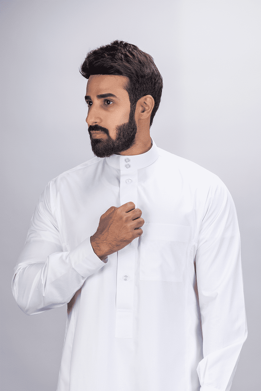 Men's classic thobe, cuff sleeves, square placket, white