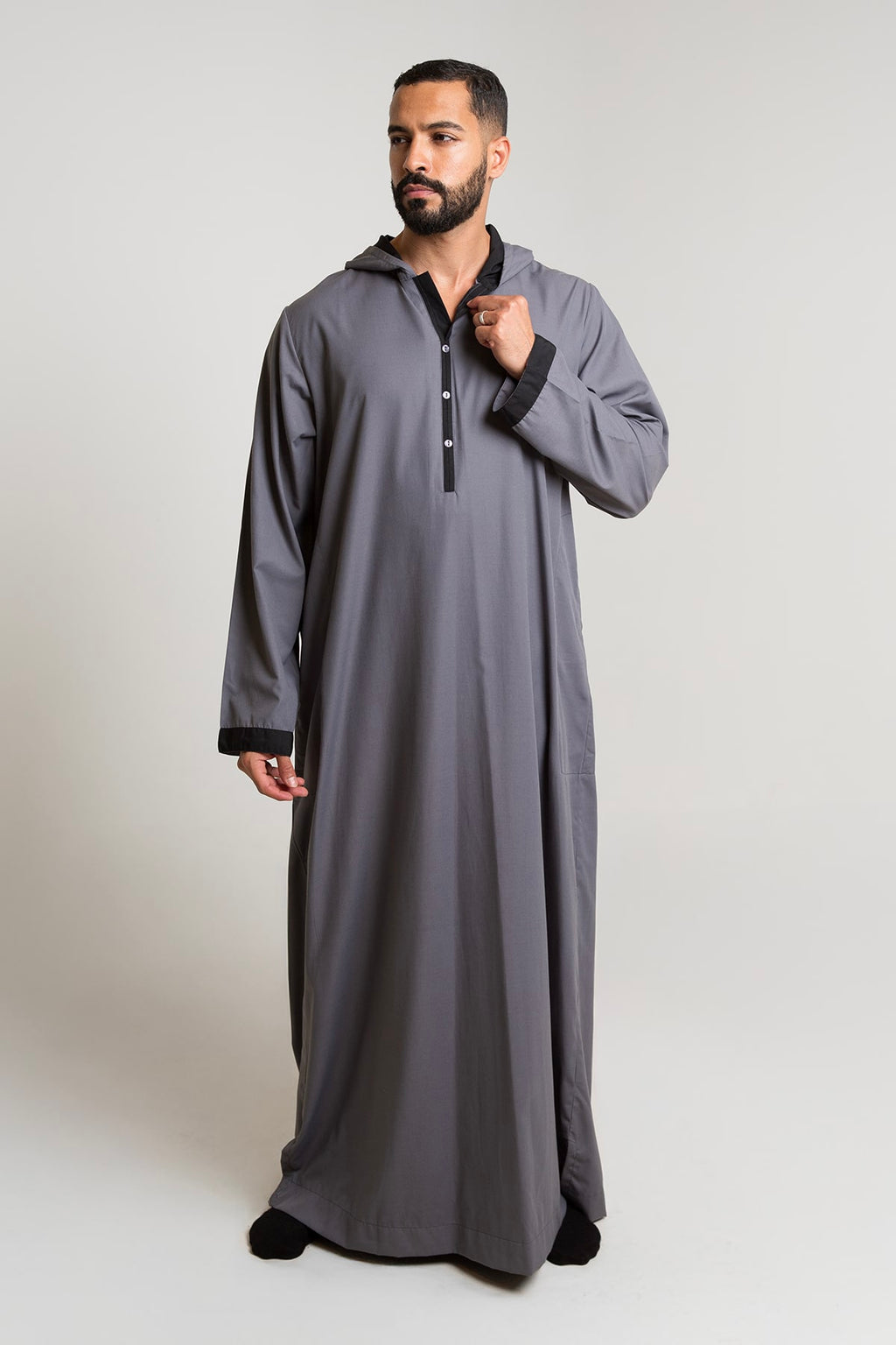 جلابية ري ثوب، أكمام طويلة, لون رمادي