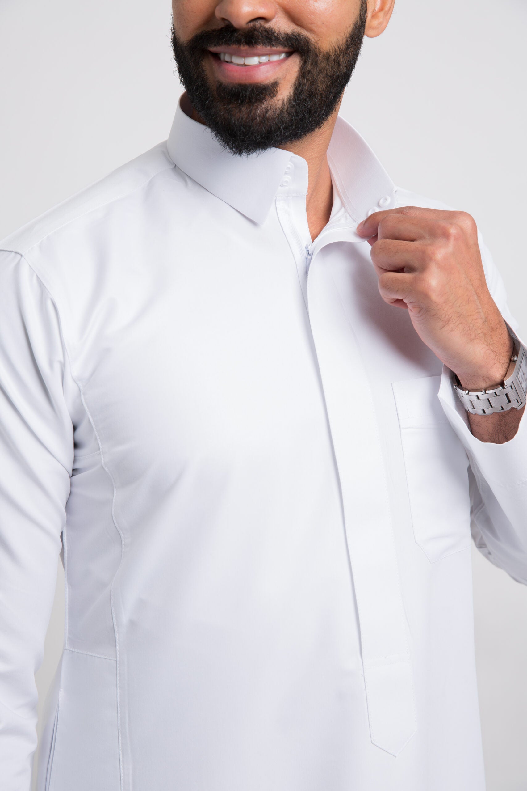ثوب كلاسيك قلاب, سحاب مخفي, رجالي, لون أبيض