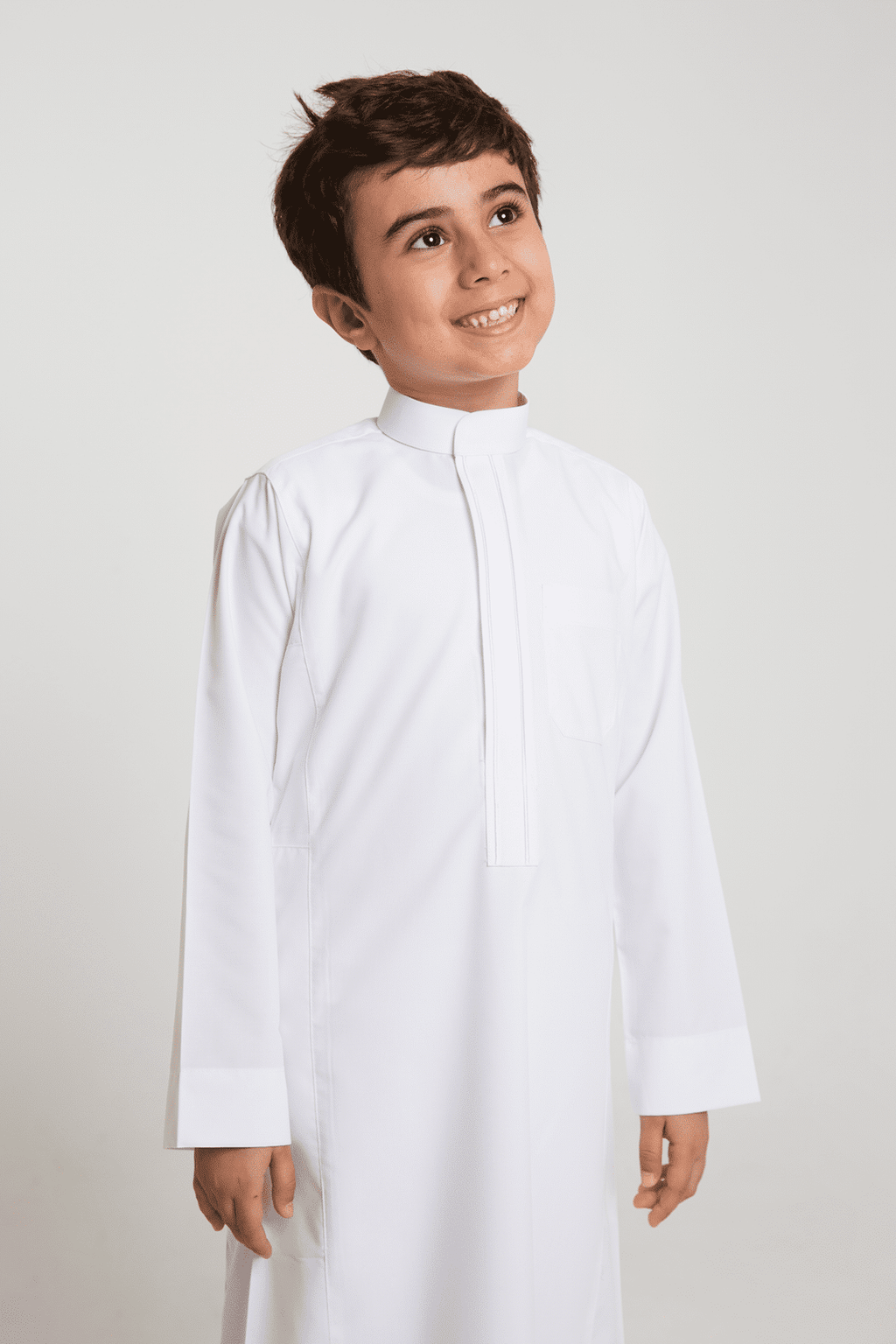 Boys' ornate white plain collar thobe