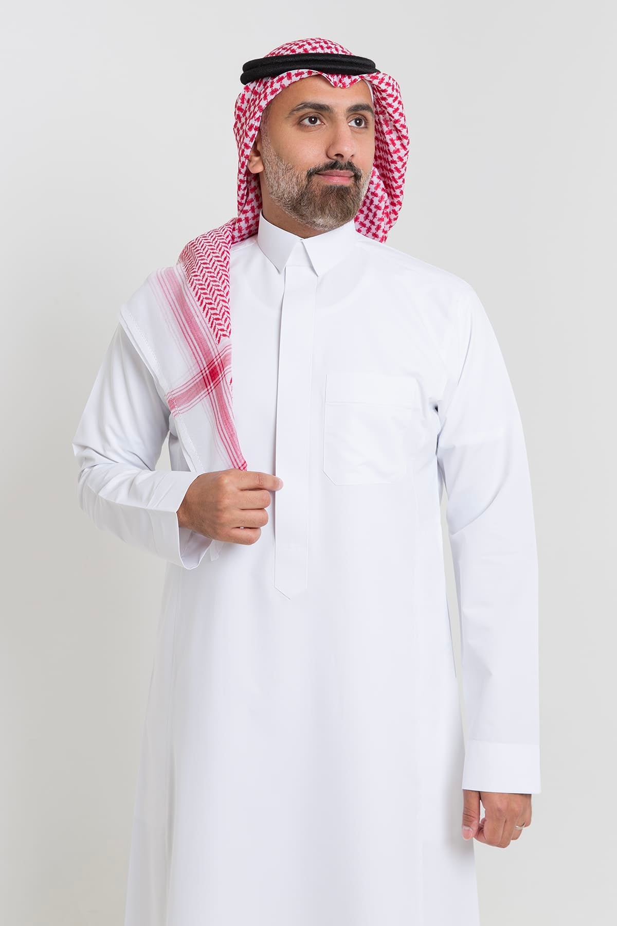 ثوب فاخر فينو أبيض – ياقة قلاب