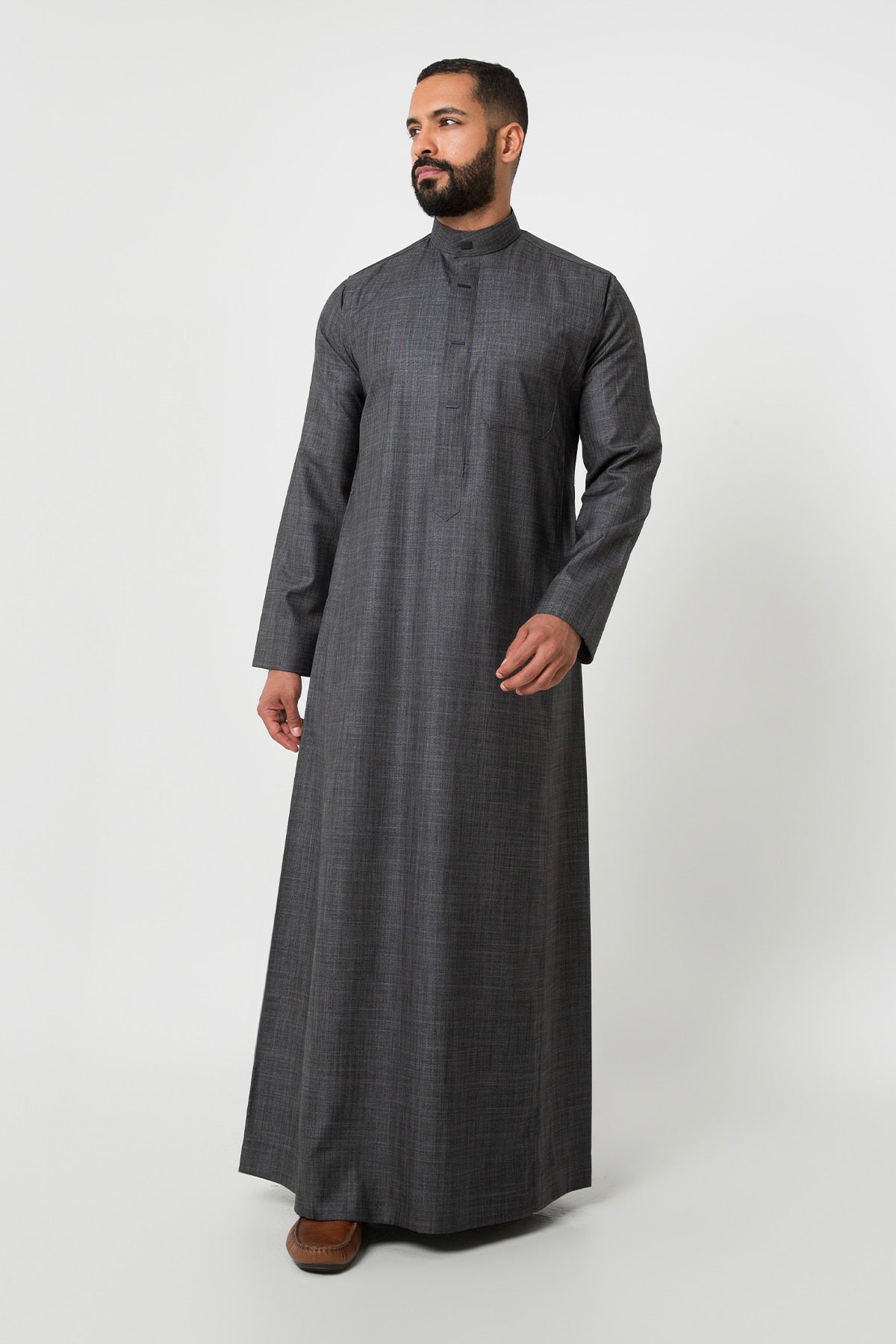 Winter thawb, gray, plain sleeves, men's