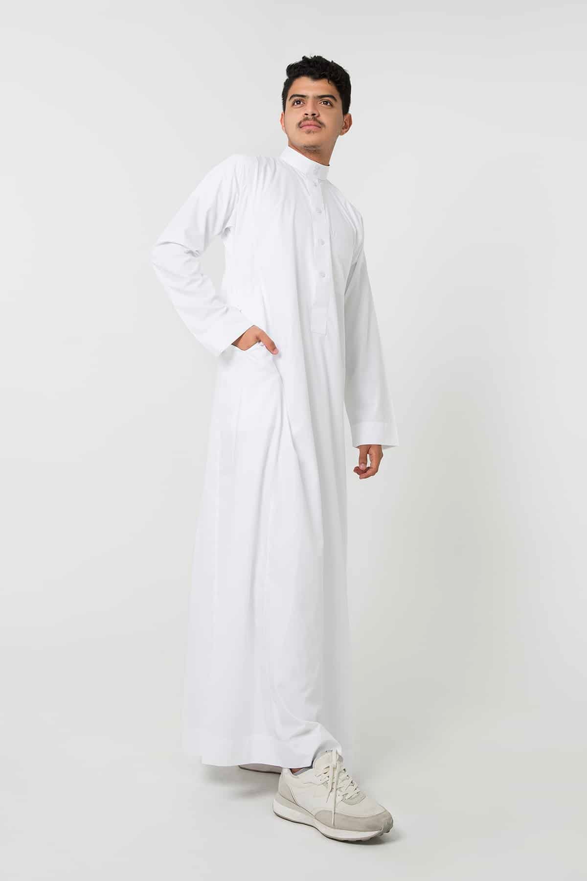 ثوب كلاسيك شبابي, أكمام سادة, أبيض