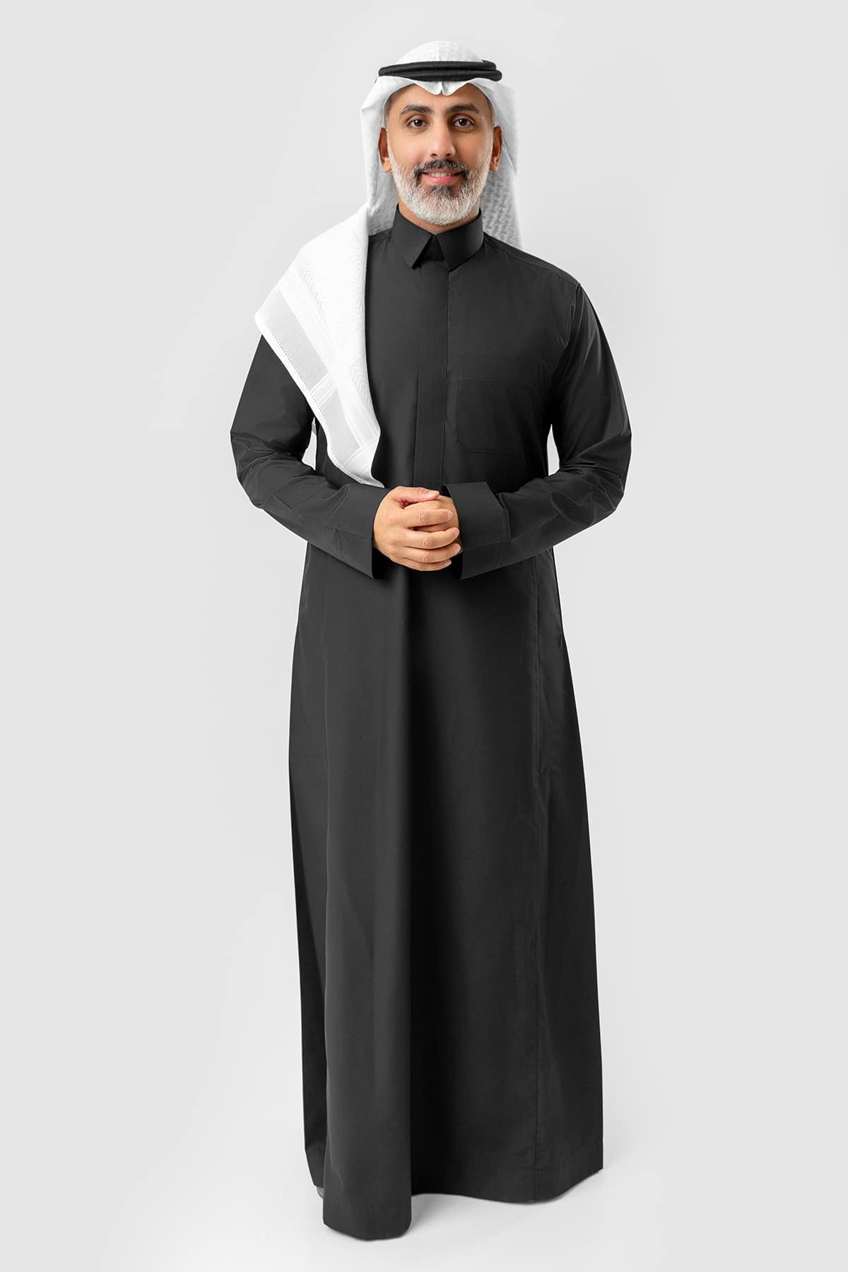 Black business suit, lapel collar