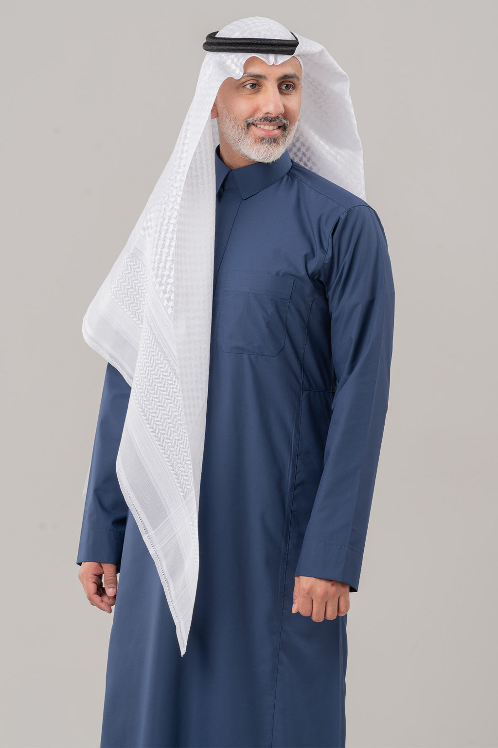 Men's Stylish Half-Stand Collar Thobe – Navy Business Thobe