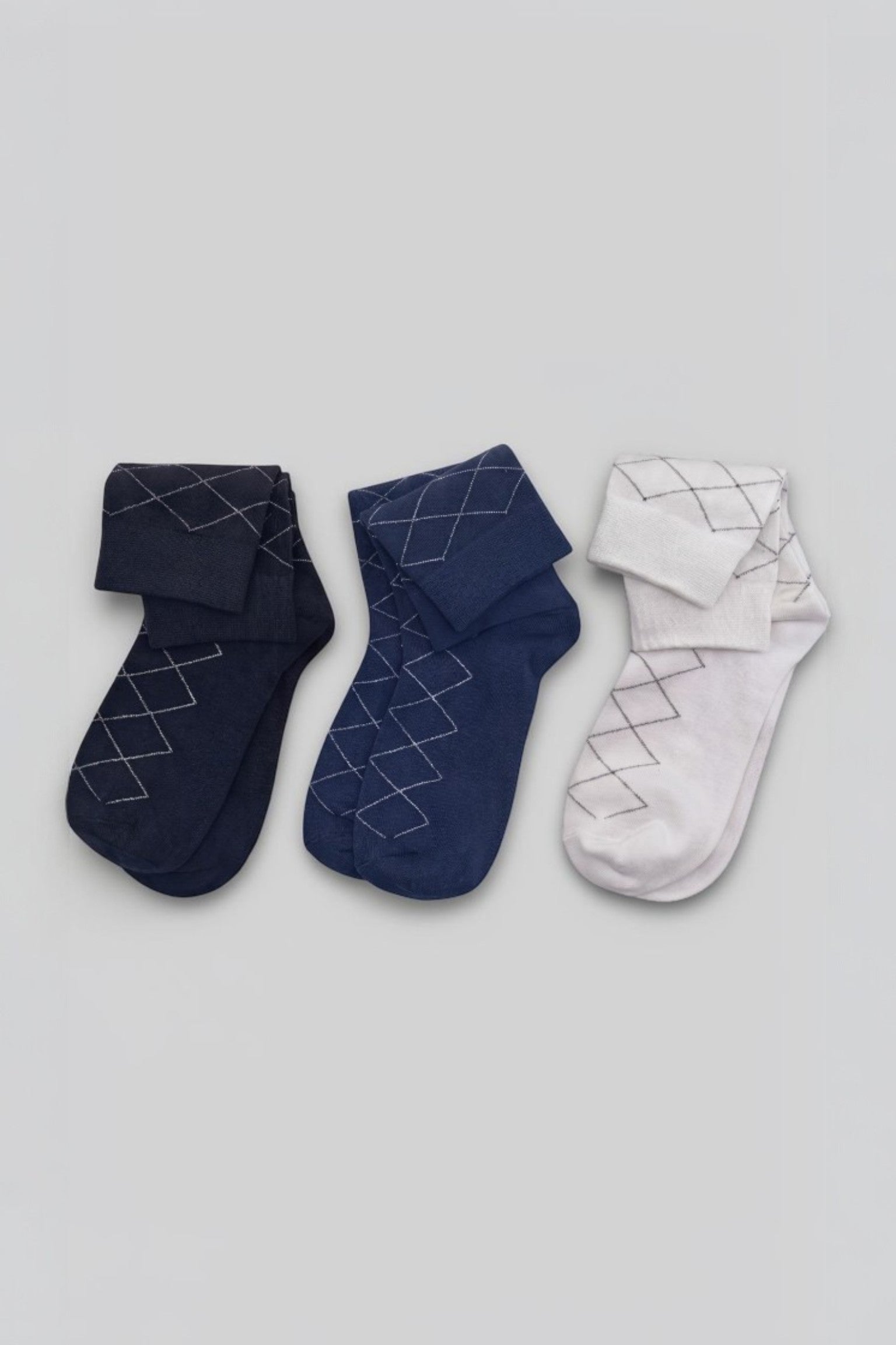 Men's 3-Pack Diamond Pattern Long Cotton Socks