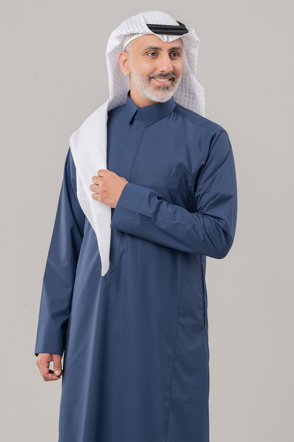 Men's Stylish Half-Stand Collar Thobe – Navy Business Thobe