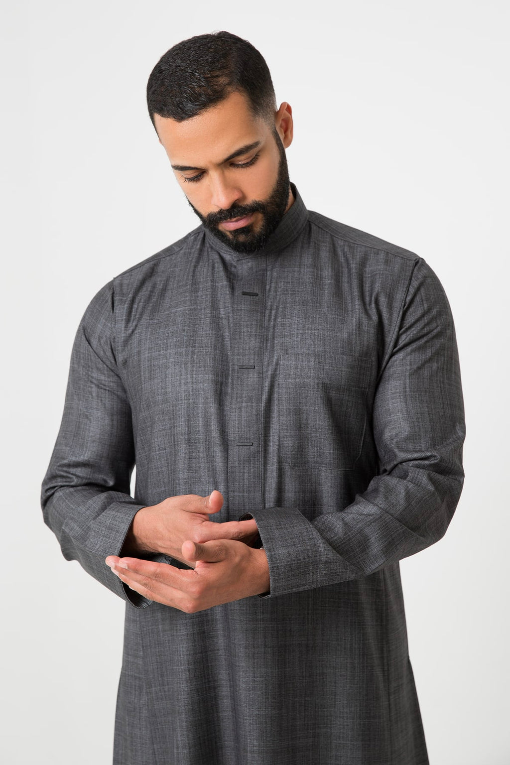 Winter thawb, gray, plain sleeves, men's