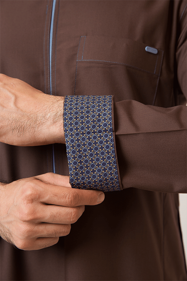 Brown re-thobe with a colorful zipper