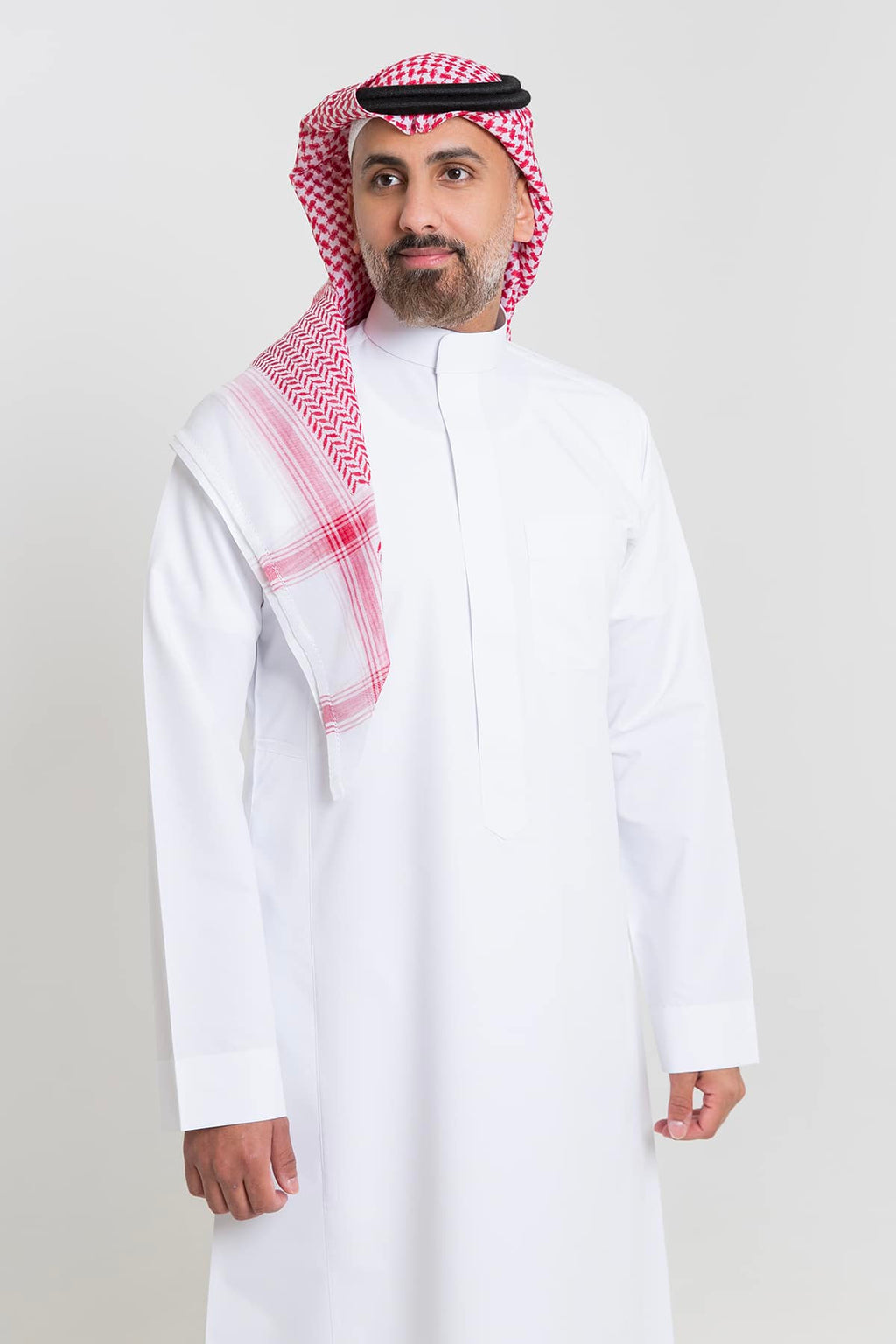 ثوب فاخر فينو أبيض – ياقة سادة