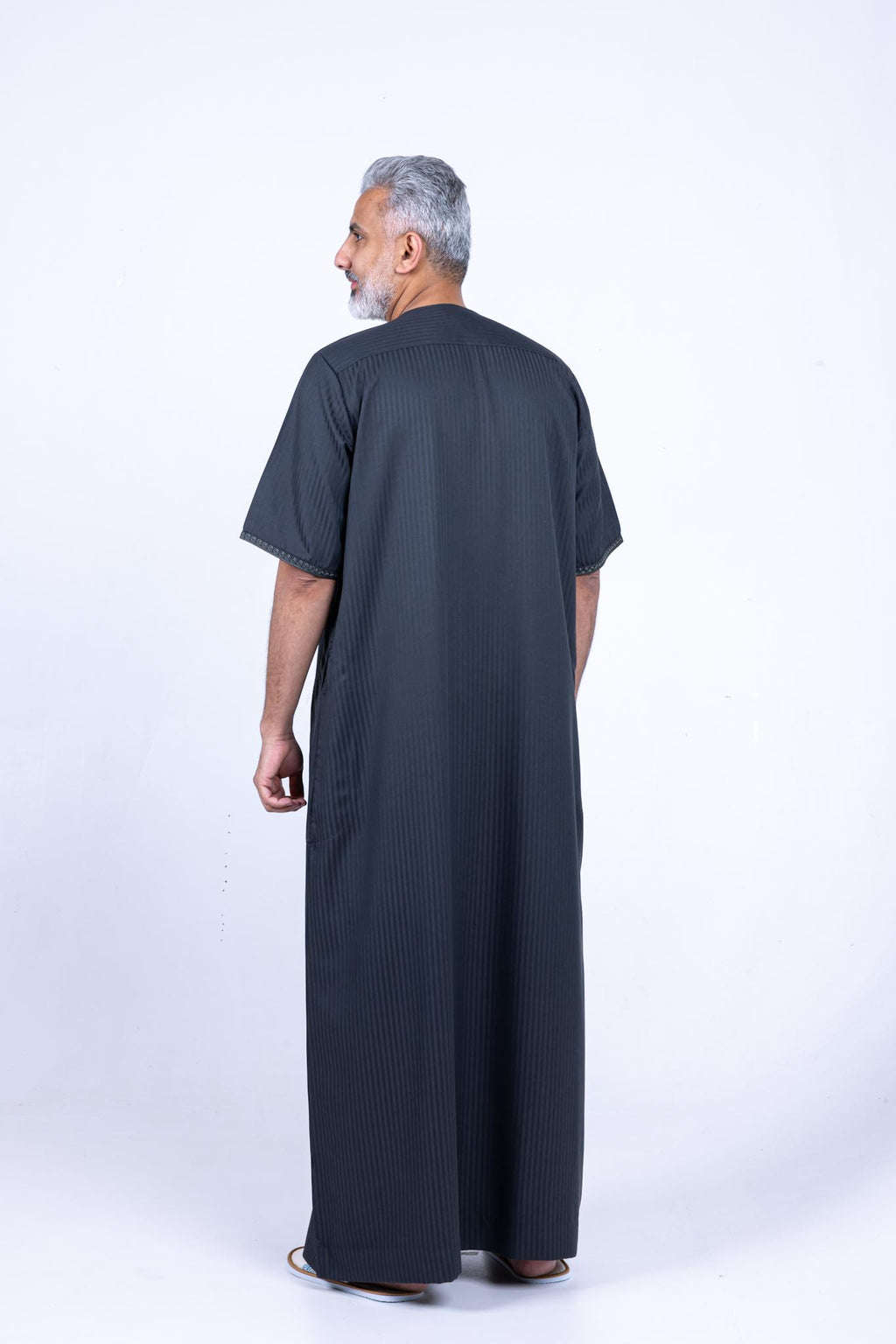 Embroidered stylish galabiya - olive green with short sleeves