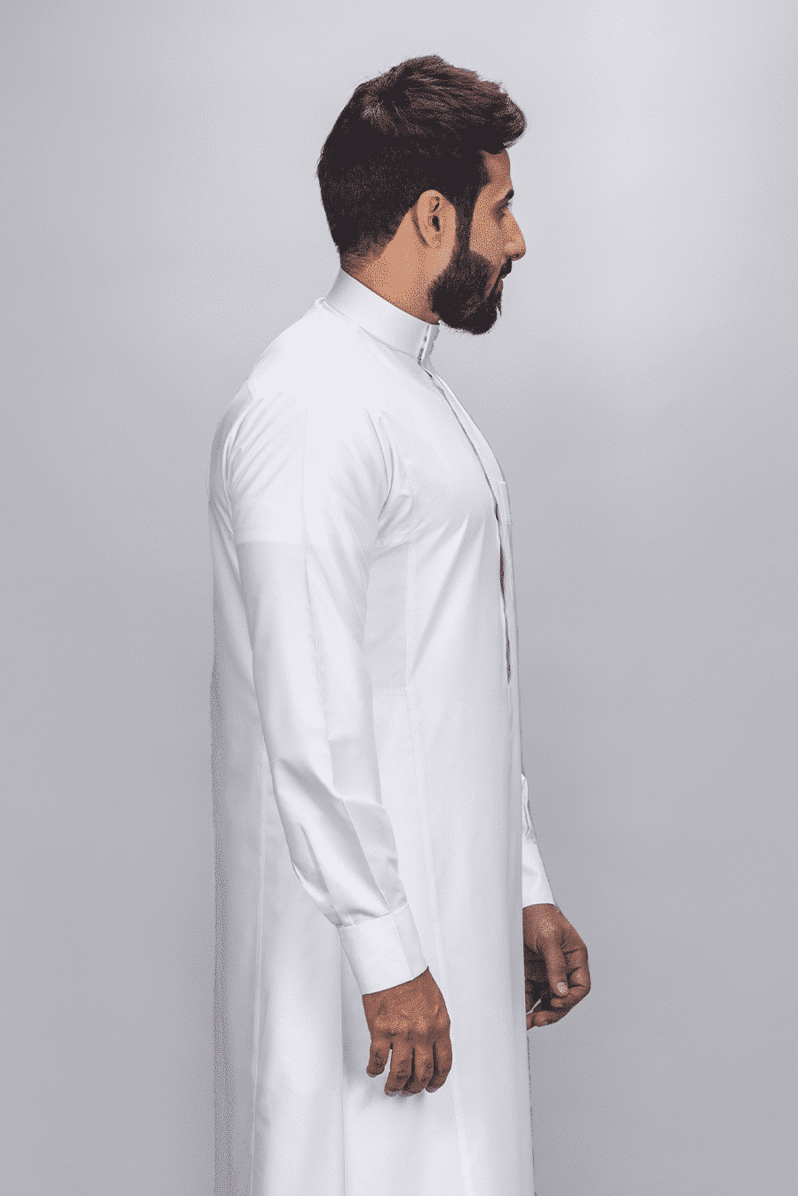 ثوب كلاسيك شبابي , أكمام كبك, أبيض