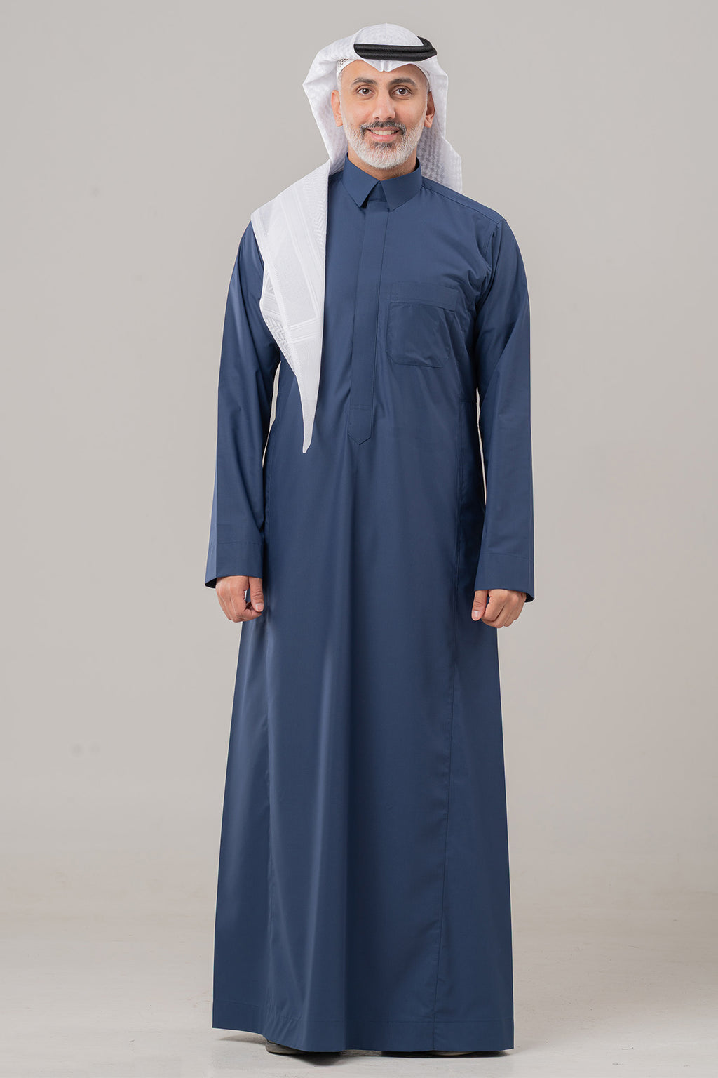 Men's Stylish Half-Stand Collar Thobe – Navy Business Thobe