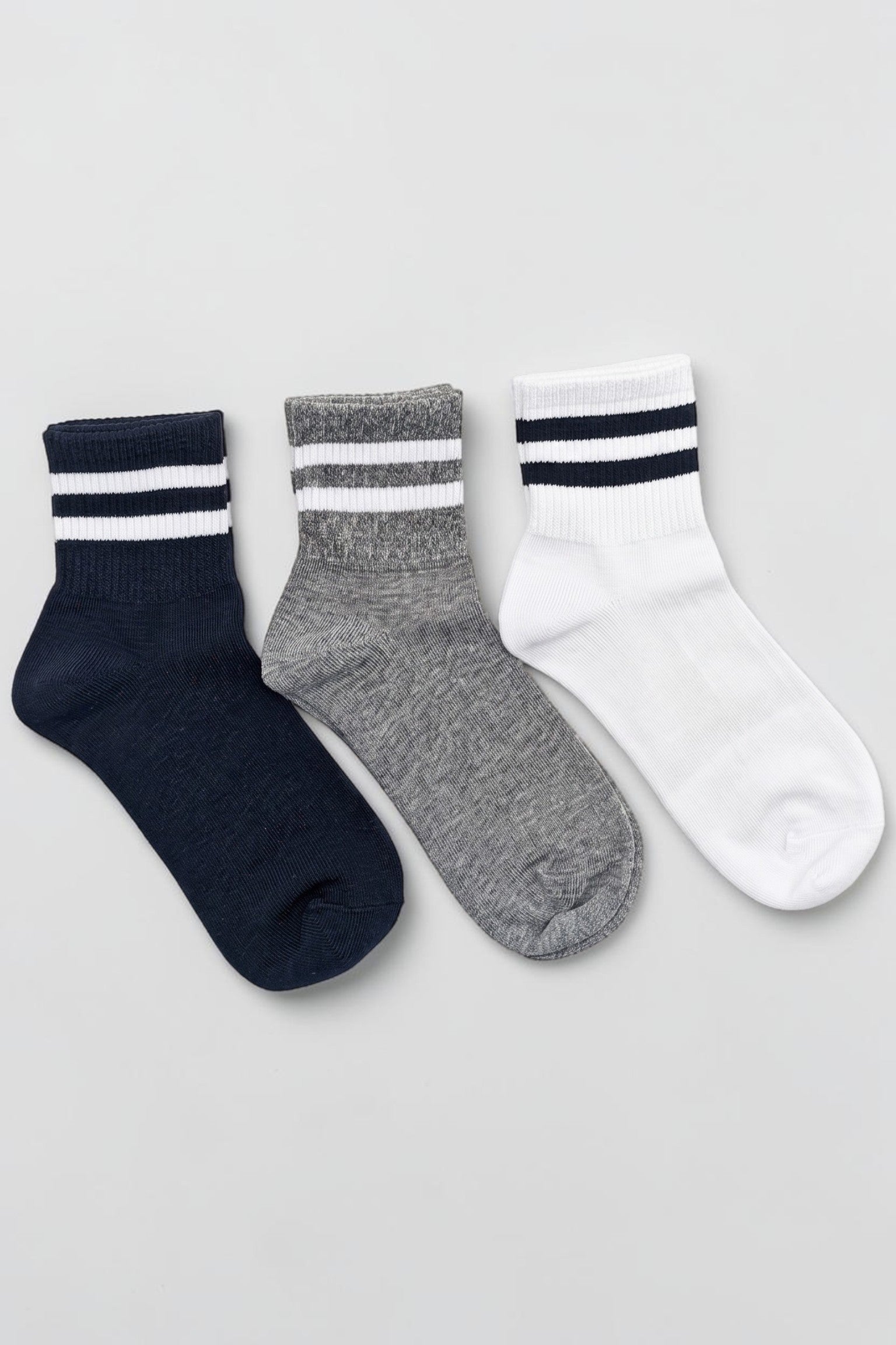 Men's Cotton Sports Striped Socks, Black – White – Gray