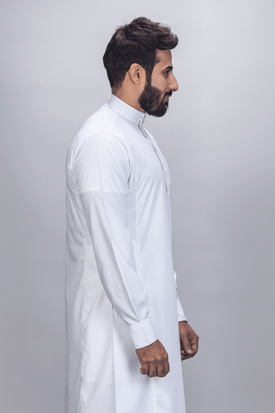 Men's classic thobe, cuff sleeves, square placket, white