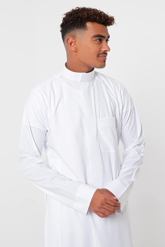ثوب كلاسيك شبابي, سحاب مخفي, لون أبيض