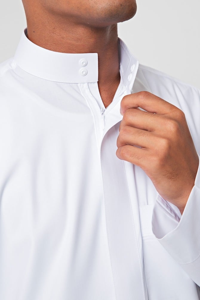 ثوب كلاسيك شبابي, سحاب مخفي, لون أبيض