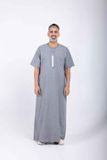 Men's light grey jalabiya with embroidered details, Arab style