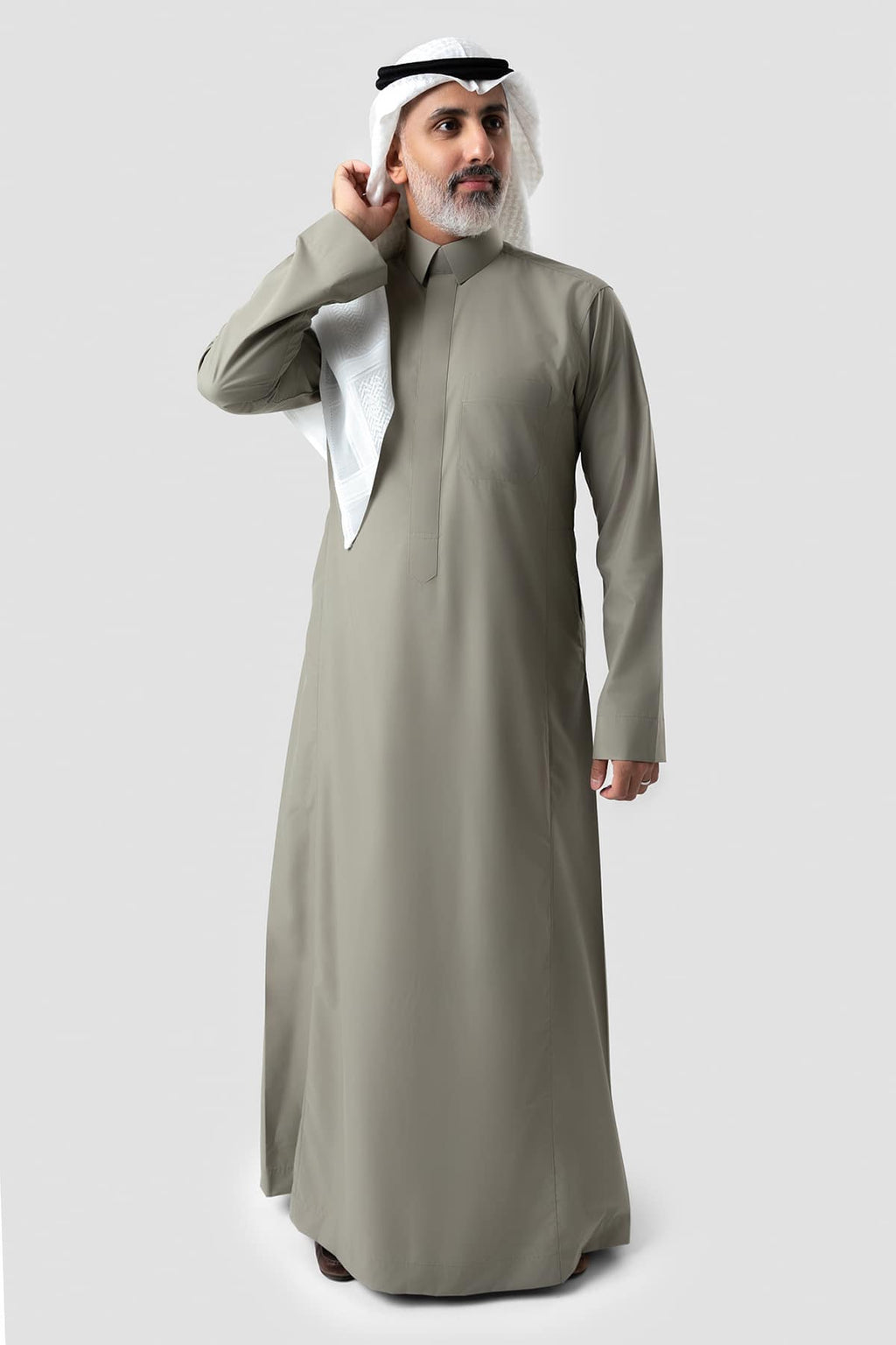 ثوب الشياكة أعمال, لون زيتي, ياقة قلاب