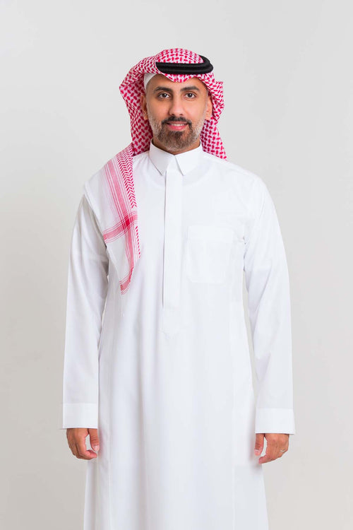 Prime Business Thobe - White - Plain Sleeves, Flip Collar