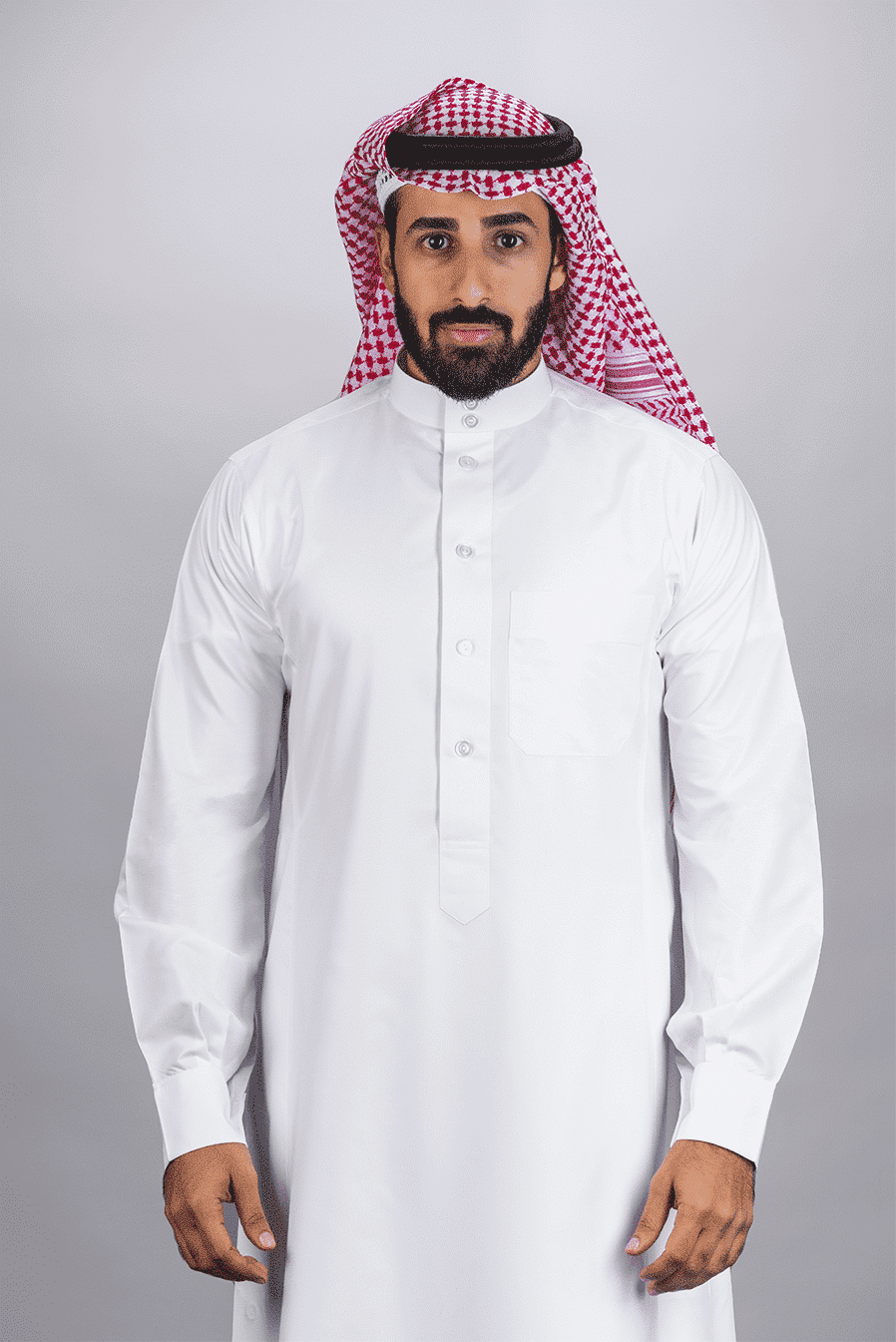 ثوب كلاسيك شبابي , أكمام كبك, أبيض