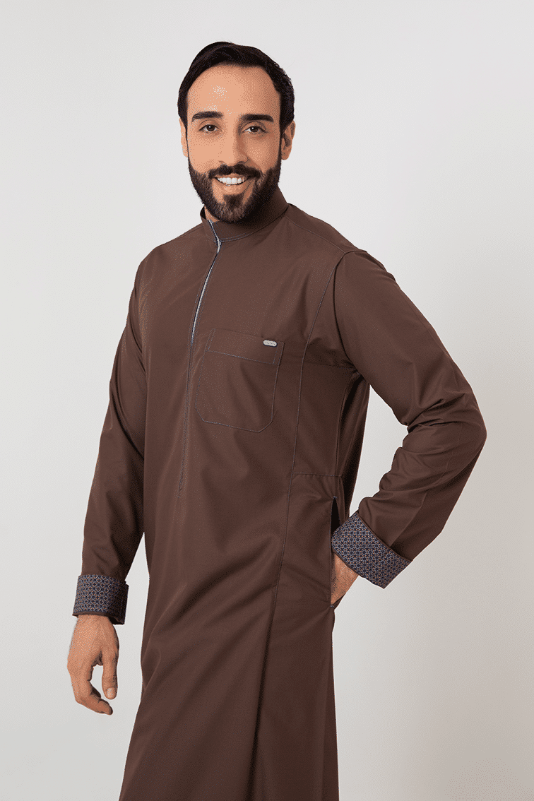 Brown re-thobe with a colorful zipper