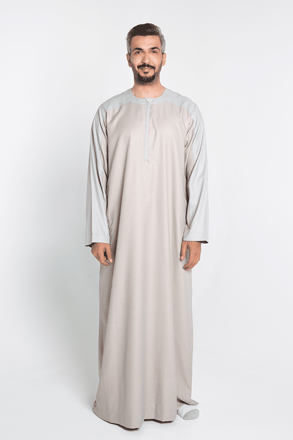جلابية ري ثوب سحاب بيج , رجالي