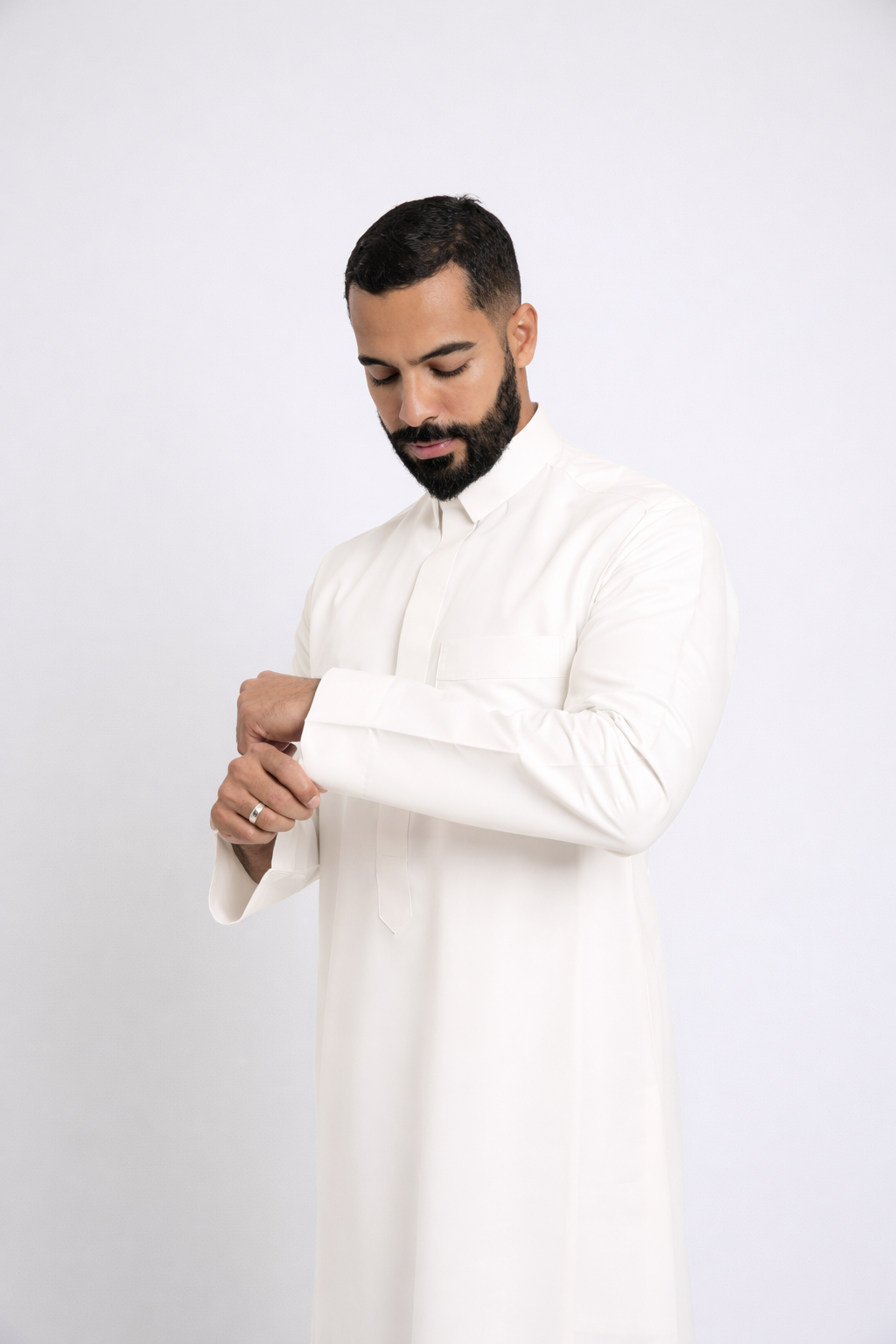 ثوب كلاسيك قلاب, سحاب مخفي, رجالي, لون كريمي