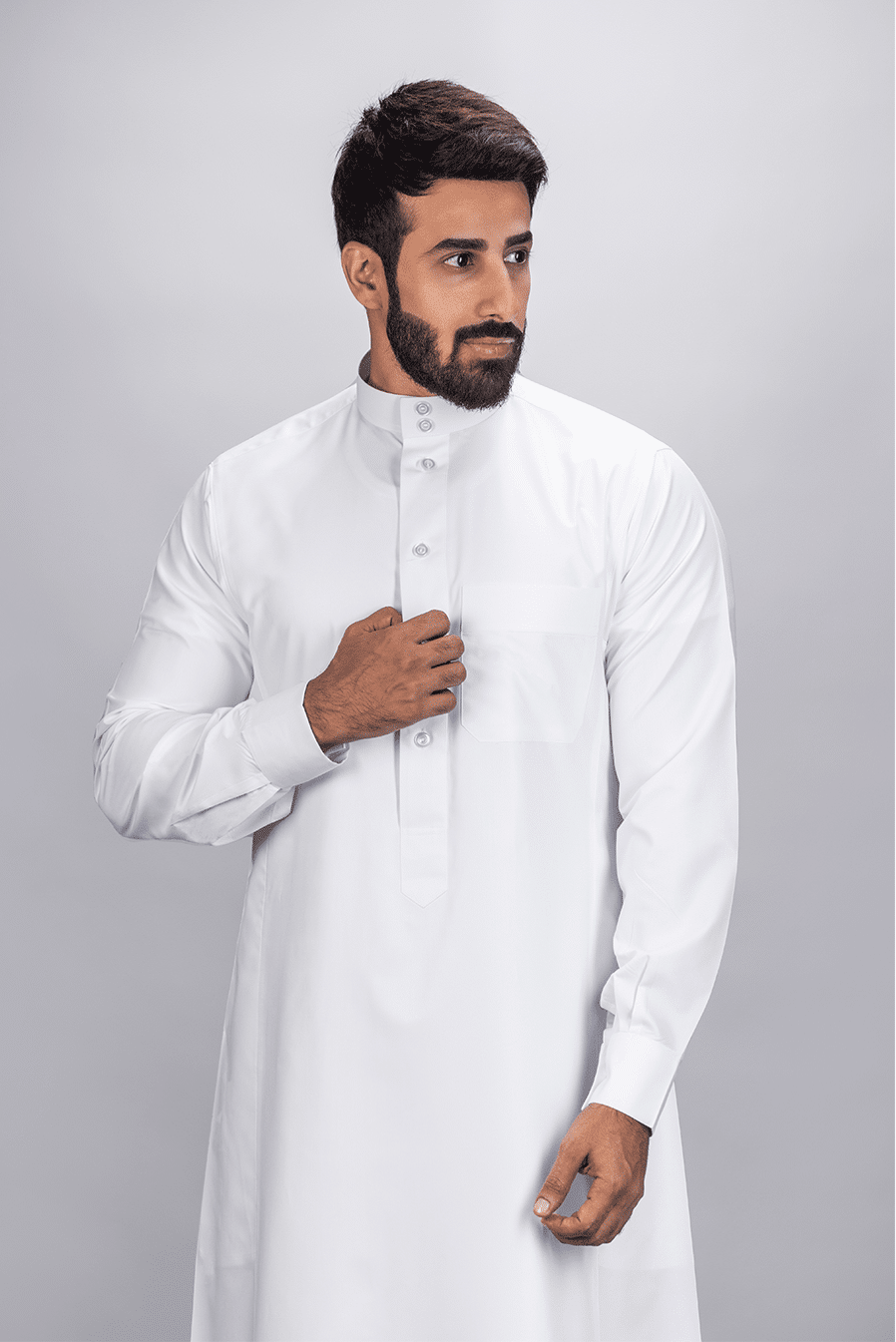 ثوب كلاسيك شبابي , أكمام كبك, أبيض