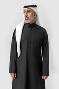Black business suit, lapel collar