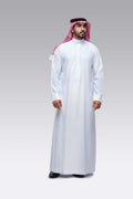 Men's business thobe, white, square gipzor, 2128