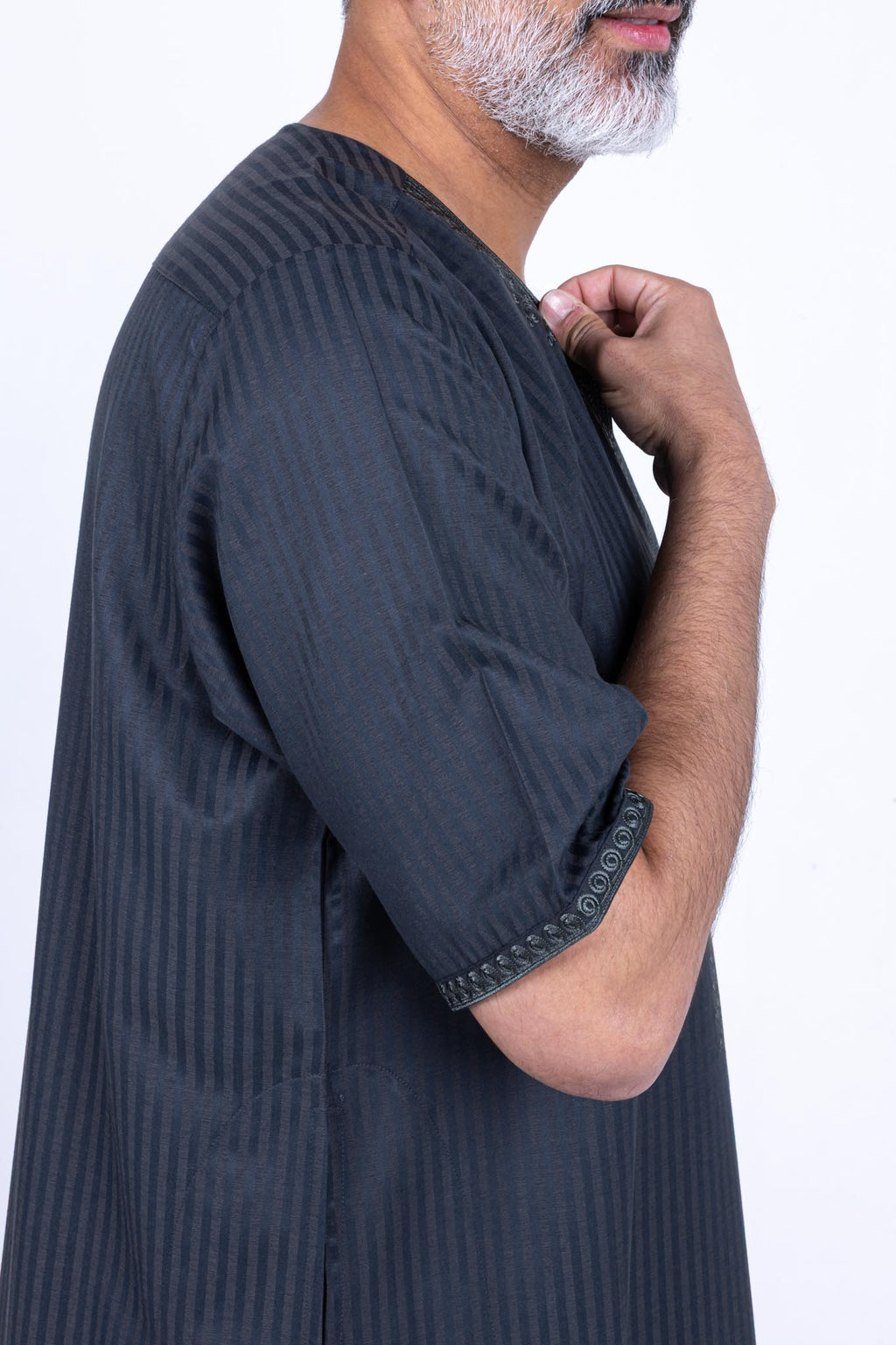 Embroidered stylish galabiya - olive green with short sleeves