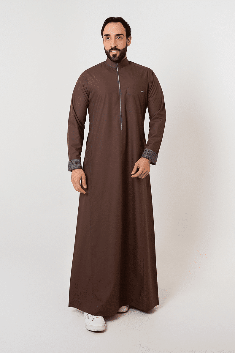 Brown re-thobe with a colorful zipper