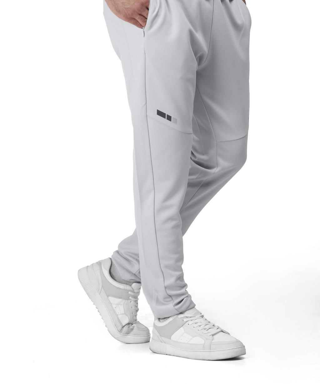 Light gray luminous print trousers, long trousers