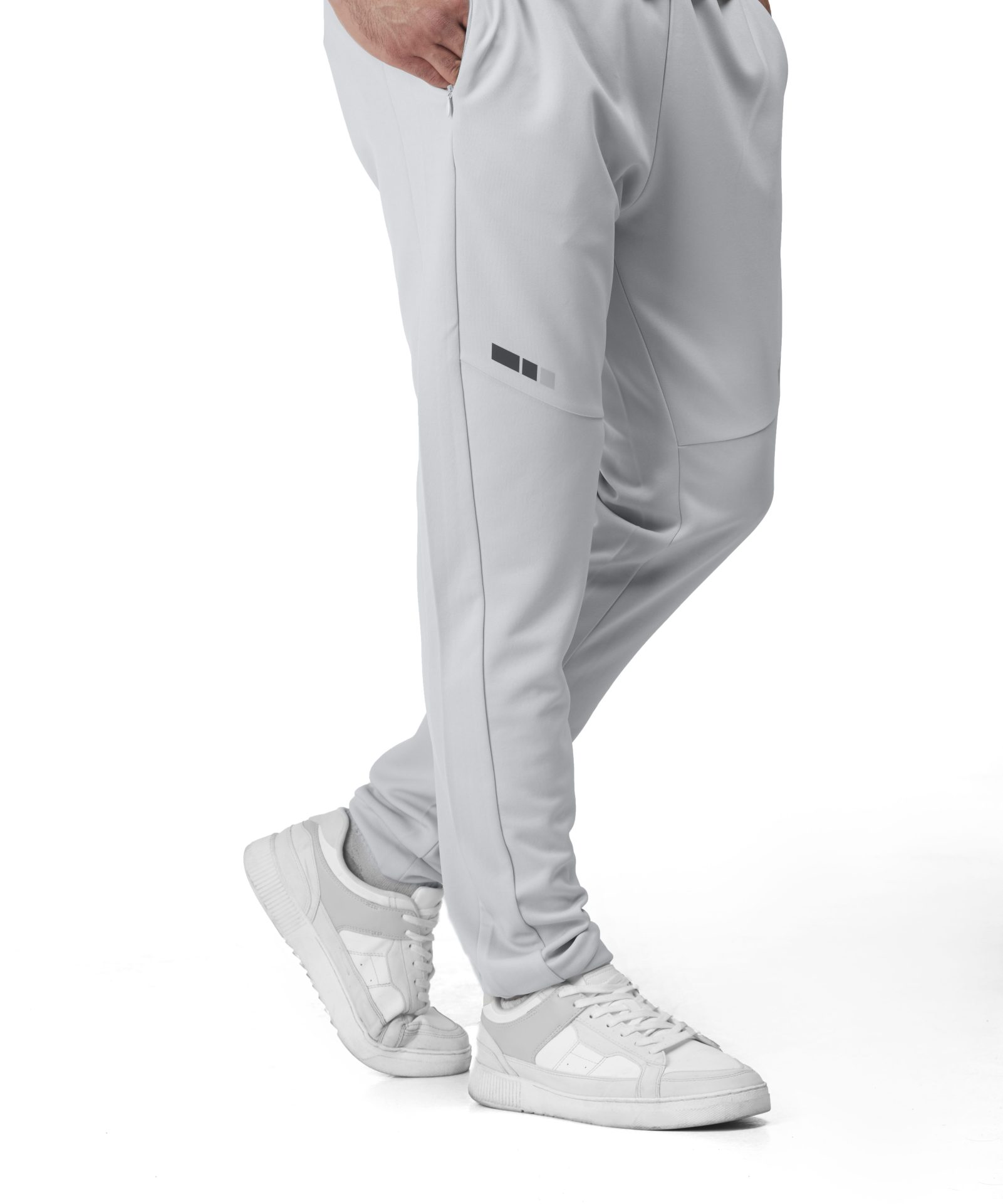 Light gray luminous print trousers, long trousers