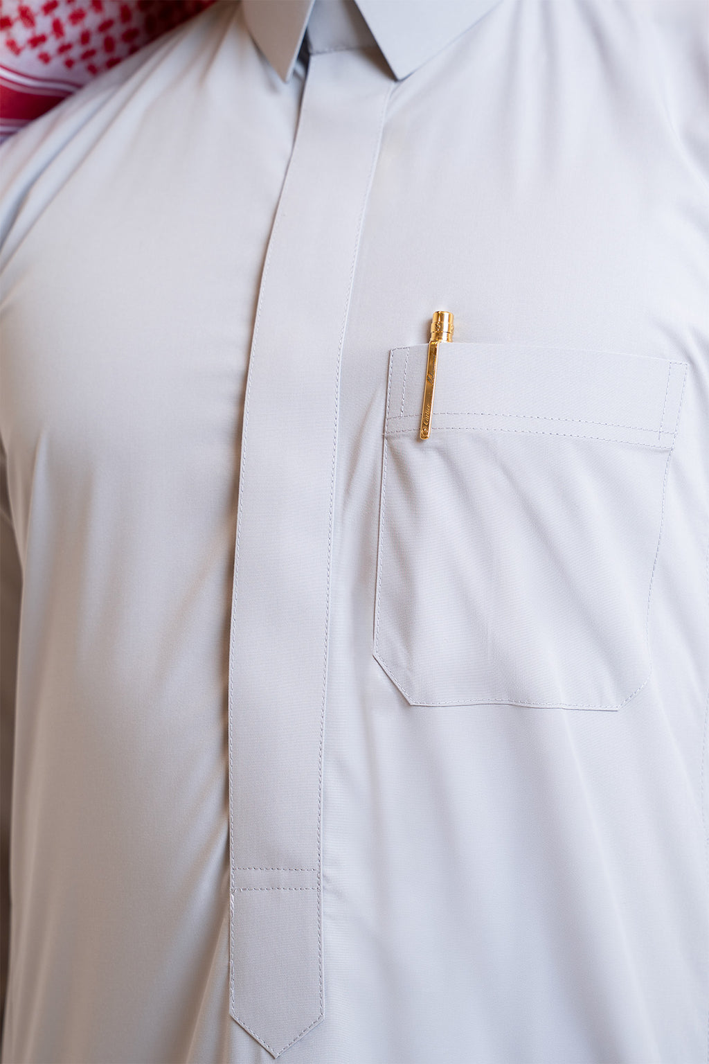 Men's semi-standing bisht-style thawb, flip collar, grey business thawb