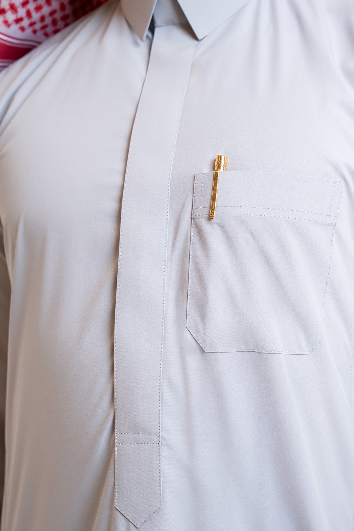 Men's semi-standing bisht-style thawb, flip collar, grey business thawb