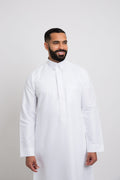 Classic thobe with a pointed collar, hidden zipper, for men, white color