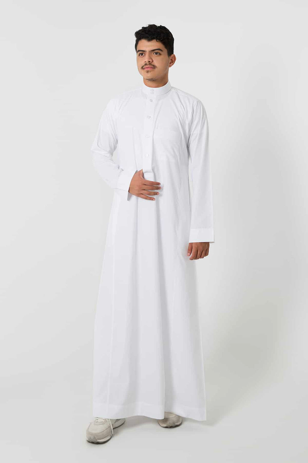 ثوب كلاسيك شبابي, أكمام سادة, أبيض