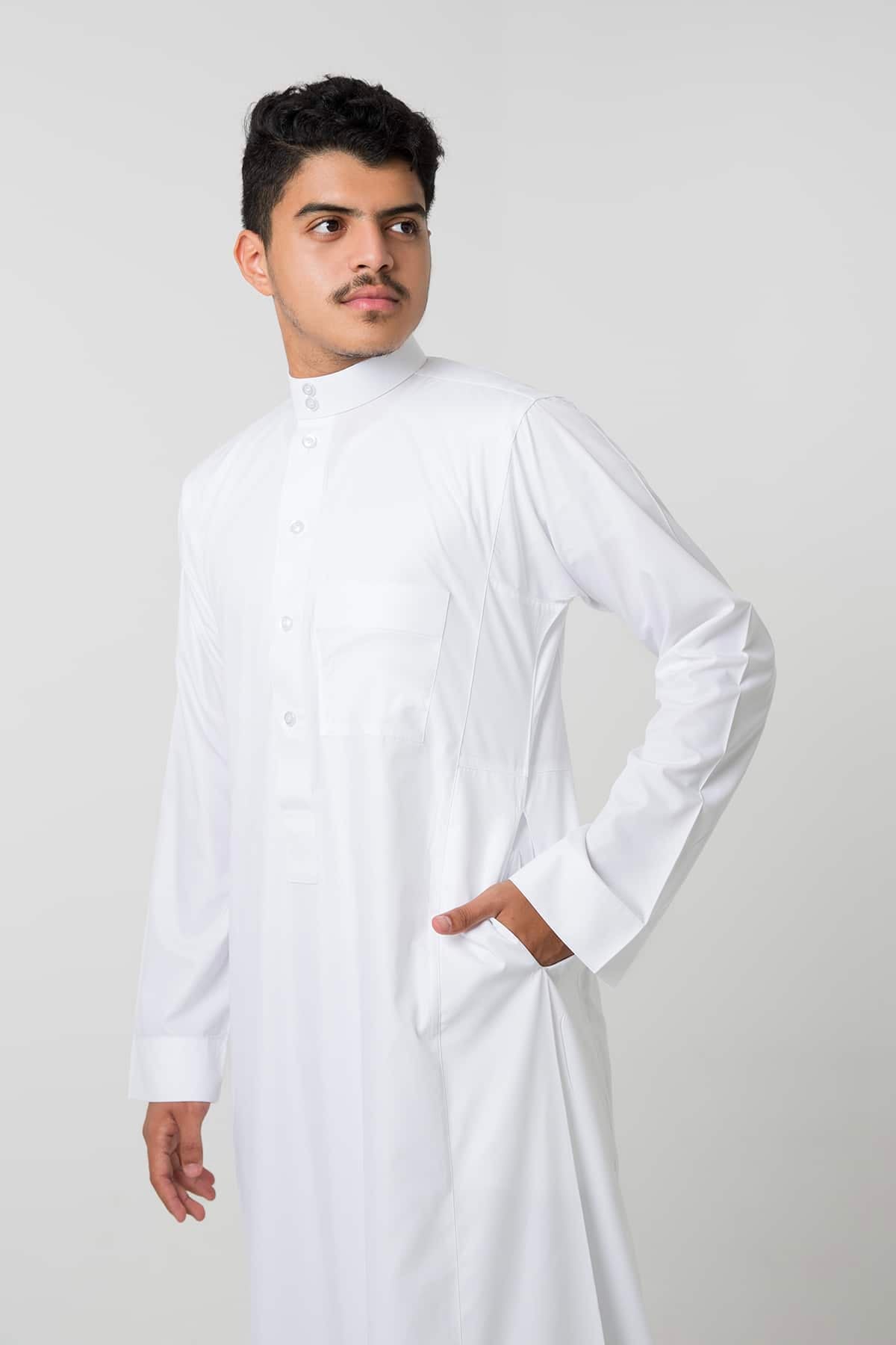 ثوب كلاسيك شبابي, أكمام سادة, أبيض