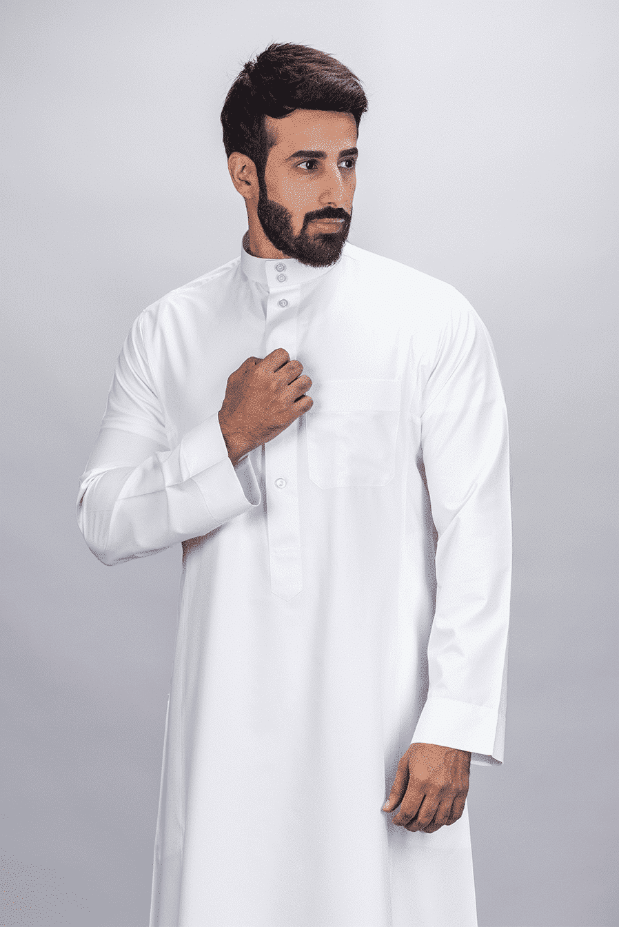 ثوب كلاسيك شبابي, جبزور مثلث, أبيض