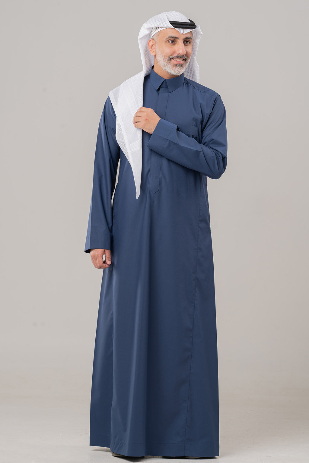 Men's Stylish Half-Stand Collar Thobe – Navy Business Thobe