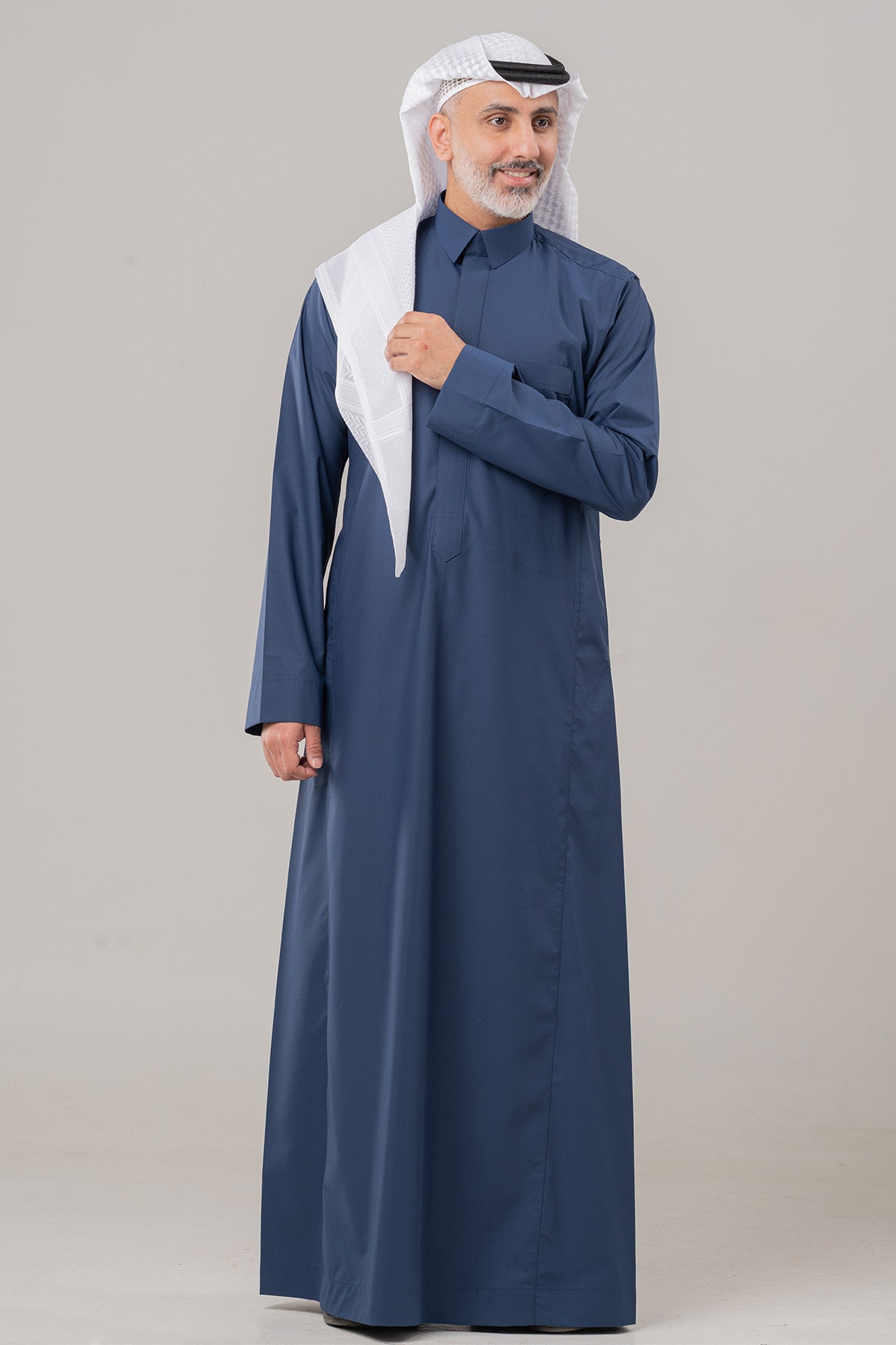 Men's Stylish Half-Stand Collar Thobe – Navy Business Thobe