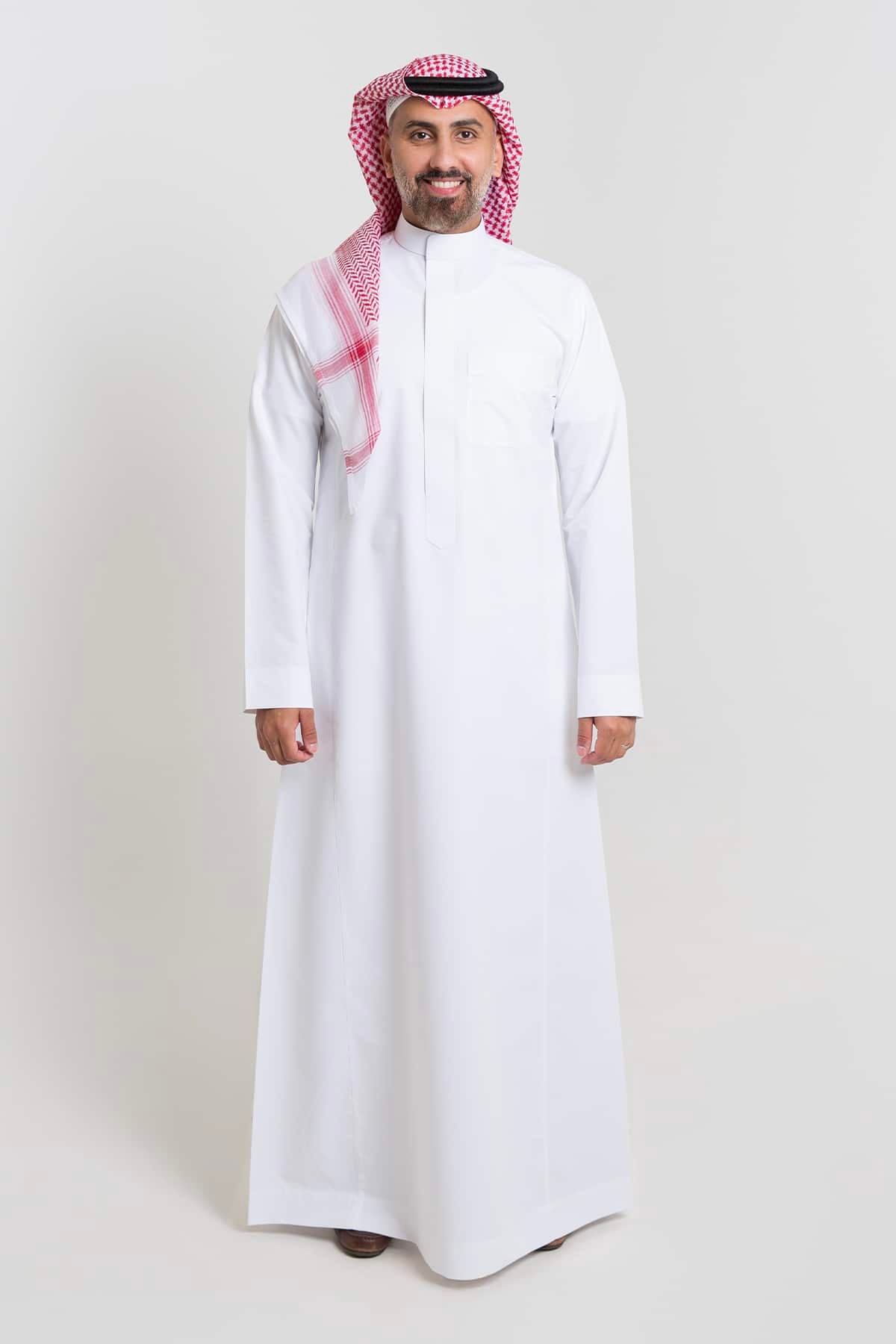 ثوب فاخر فينو أبيض – ياقة سادة