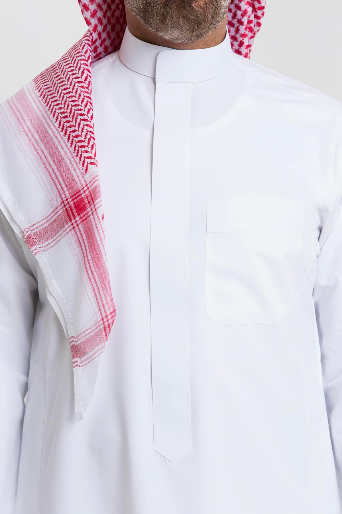 ثوب فاخر فينو أبيض – ياقة سادة