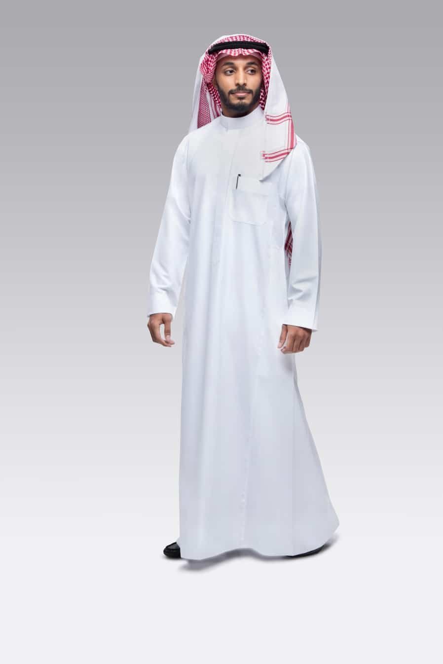 Business thobe, men's, white, Jabzor triangle 2340