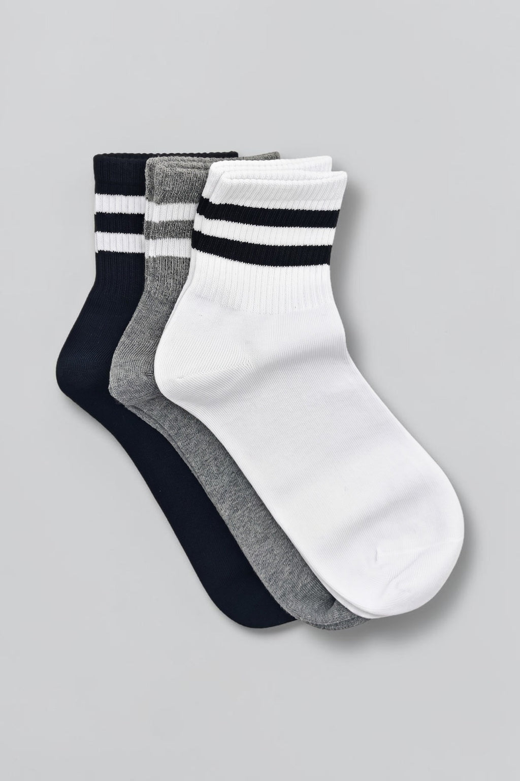 Men's Cotton Sports Striped Socks, Black – White – Gray