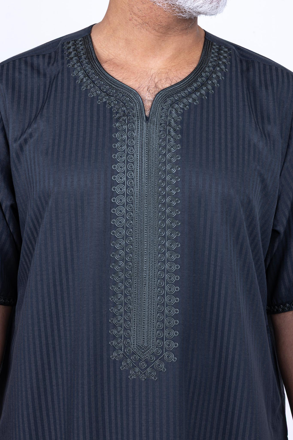 Embroidered stylish galabiya - olive green with short sleeves