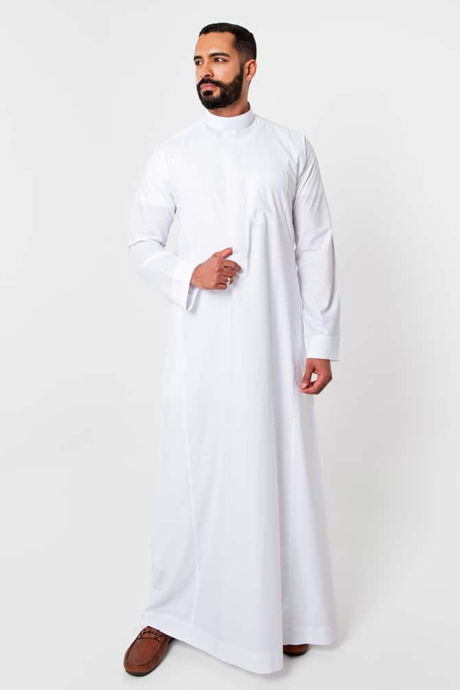 ثوب كلاسيك, سحاب مخفي, رجالي, لون أبيض