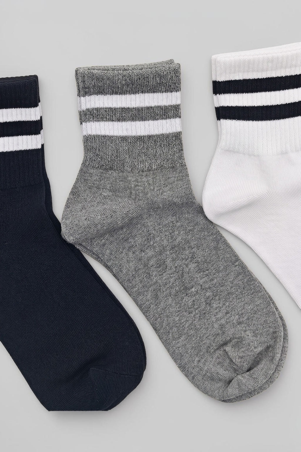 Men's Cotton Sports Striped Socks, Black – White – Gray